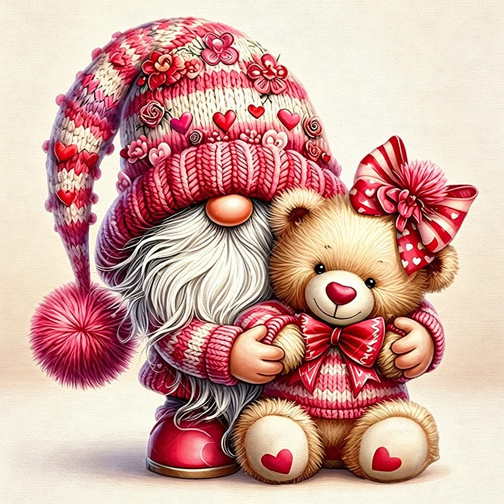 5D Diamond Painting Kits Gnome Holding Teddy Bear Diamond Art DIY Craft Home Wall Decor Valentine Gift Embroidery Full Drill Arts