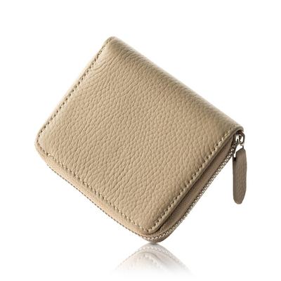 PURCHIC Mini-Brieftasche für Damen, Echtes Leder, Kompakt, Leicht, Schlank, Skimming-Schutz, Hält Scheine sicher (Grau Beige)