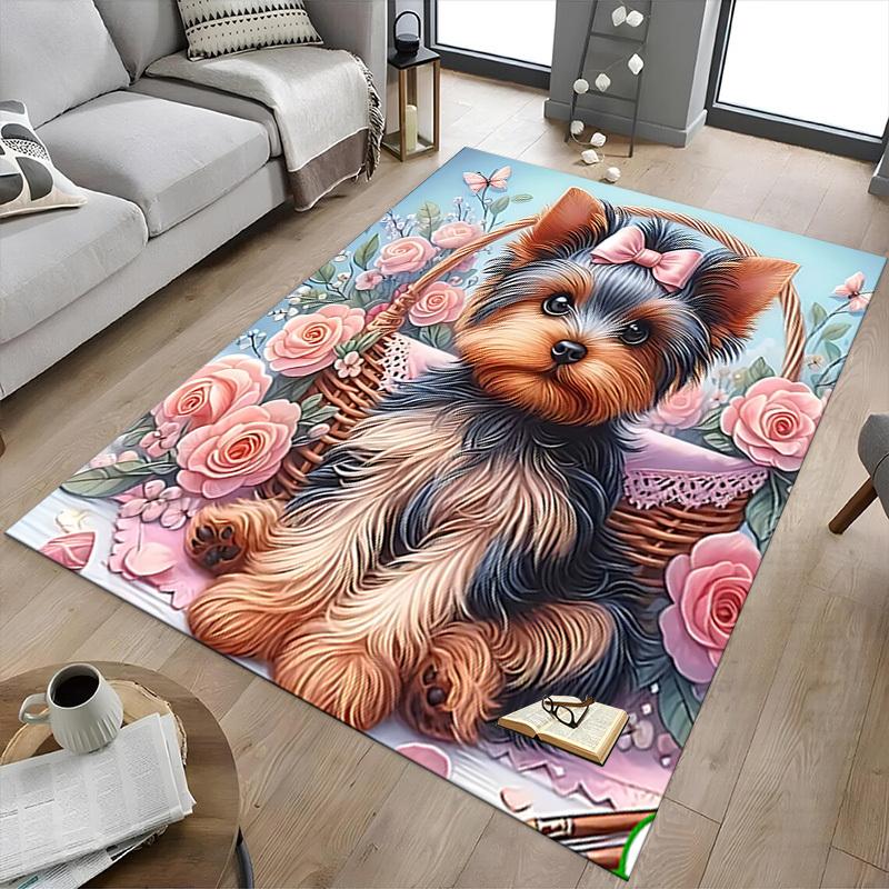 1PC Dog Flowers Carpet Ultra Soft, Thick & Absorbent, Non Slip Machine Washable Mat for Entryway