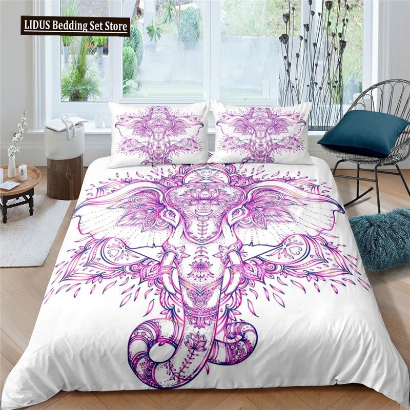 Elephant Bedding Sets Boho Style Luxury 3D Print For Kids Adults Teens Ganesha Duvet Cover Set Queen Size Polyester Bedding Set