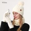 Classic Style Cold Weather Gloves Scarf Hat Three Piece Set for Winter Custom Logo Knit Beanie Ribbed Cuff Pom Pom Wool Blend