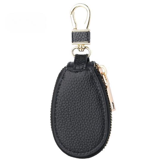 Faux Leather Car Key Case with Hanging Buckle Keyring Chain Portable Remote Key Fob Holder Zipper Bag Protector Pouch Wallet CLE