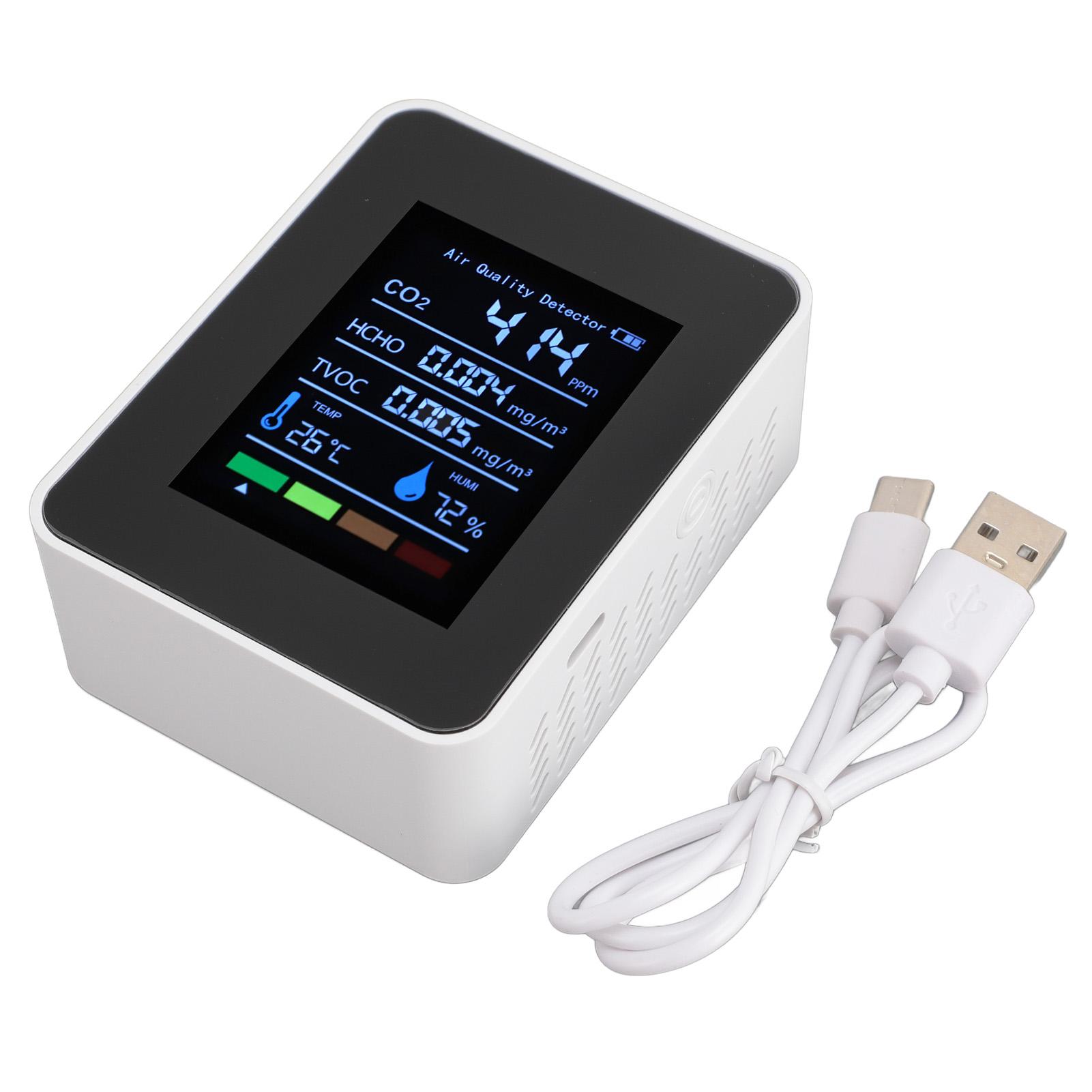 

Портативный детектор качества воздуха CO2 TVOC HCHO Влажность Температура 5 в 1 Многофункциональный Внутренний Воздух Q White