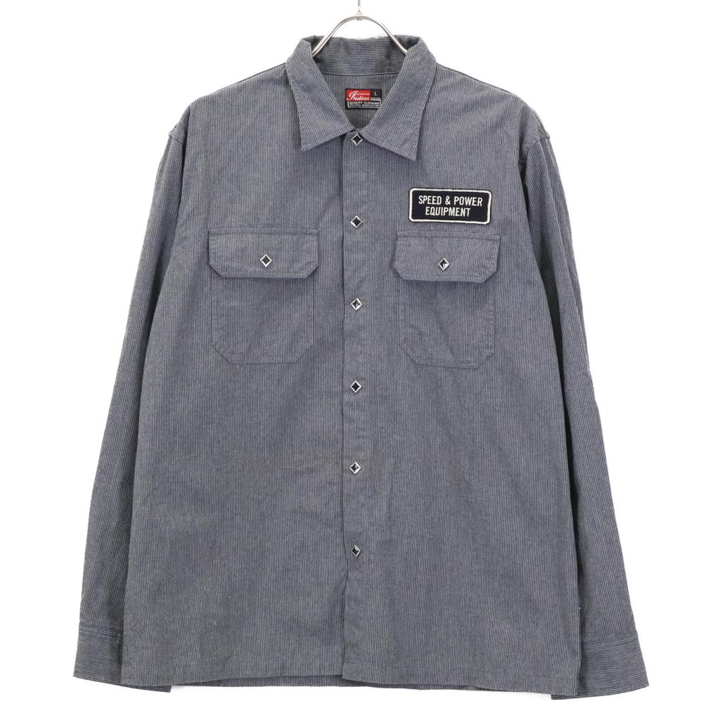 Indian Motorcycle Grey Cotton IM27052 Pinstripe Embroidered Shirt Tops L Gray stripesUsed