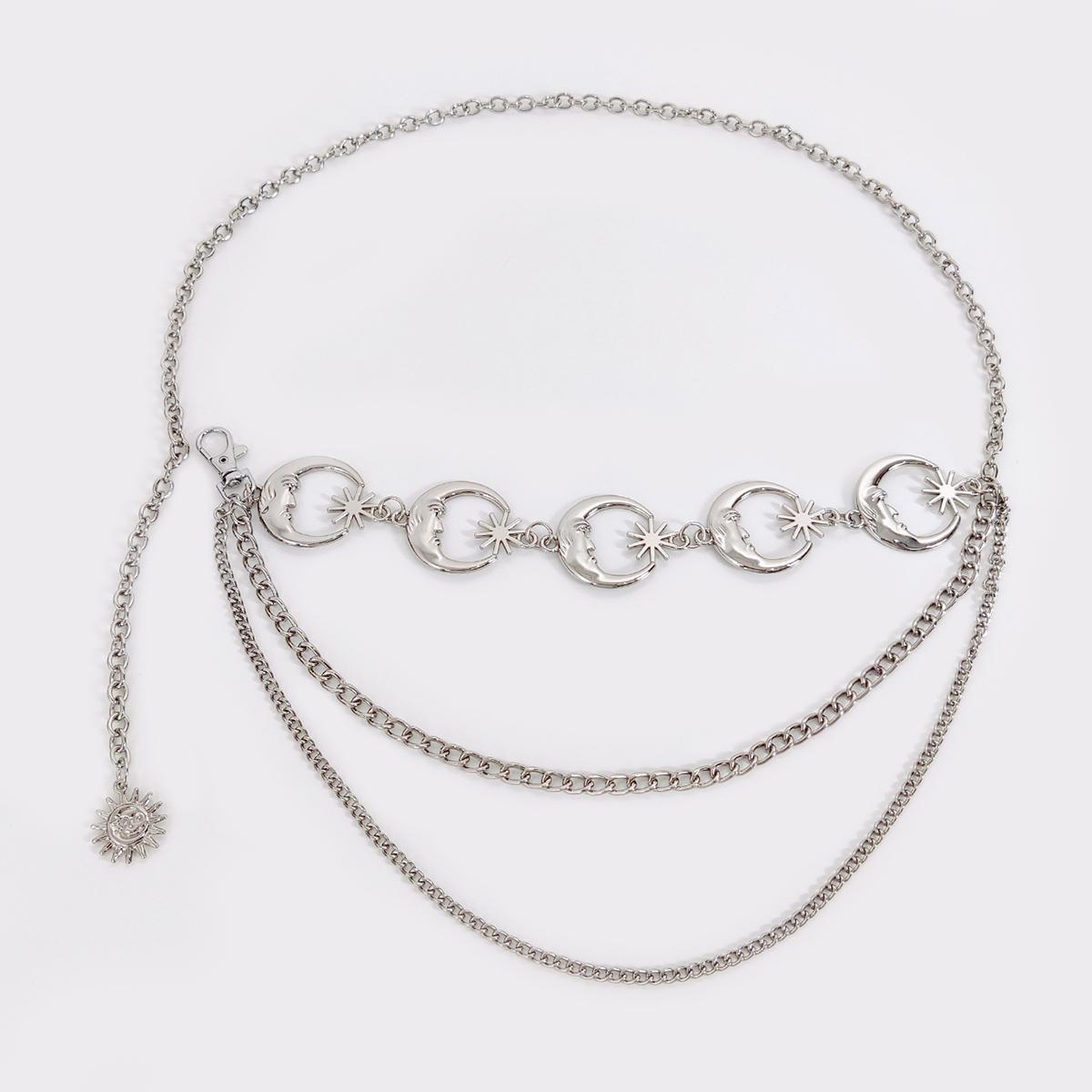 

Fashion Vintage Gold Chain Belt Female Goth Moon Metal Designer Belts For Women High Quality Female Waist Tassle Goth Dress Cors 110cm