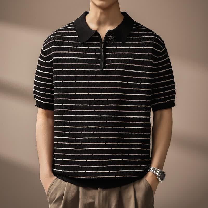 Men s American Retro Striped Half-Zip Knit Polo M (100-120 lbs)
