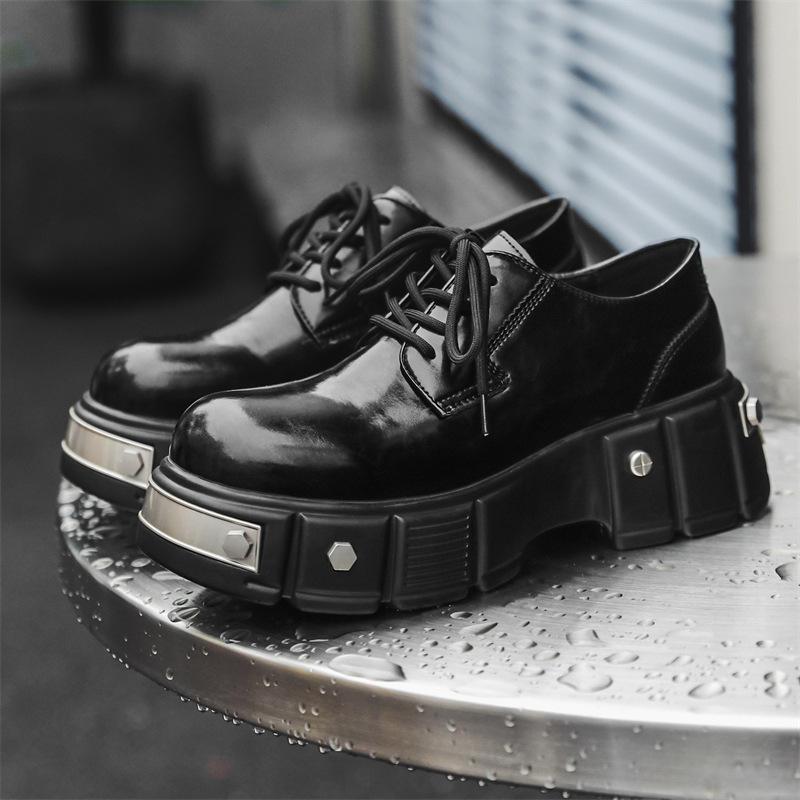 Scarpe Derby da Uomo Piattaforma Altezza Aumentante Testa Grande Testa di Ferro Stile Britannico di Nicchia Scarpe Casual di Lusso in Pelle