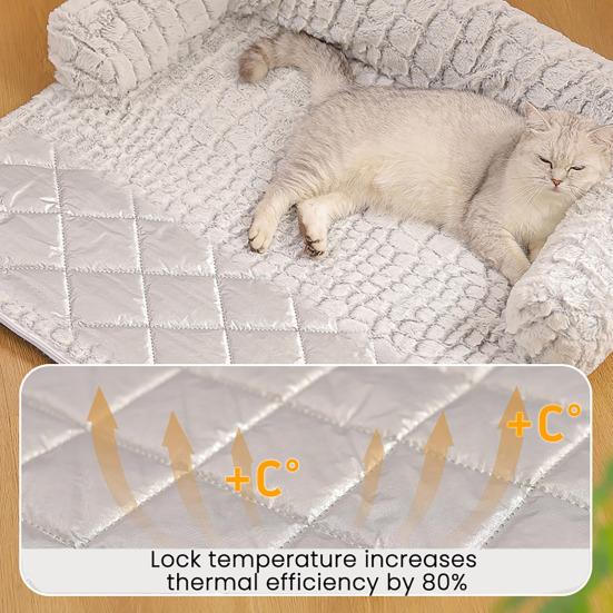Dog Couch Bed Pet Calming Couch Plush Thermal Cat Bed with Anti-Slip Bottom Washable Removable Couch Protector Pet Bed for Sofa Bed Floor