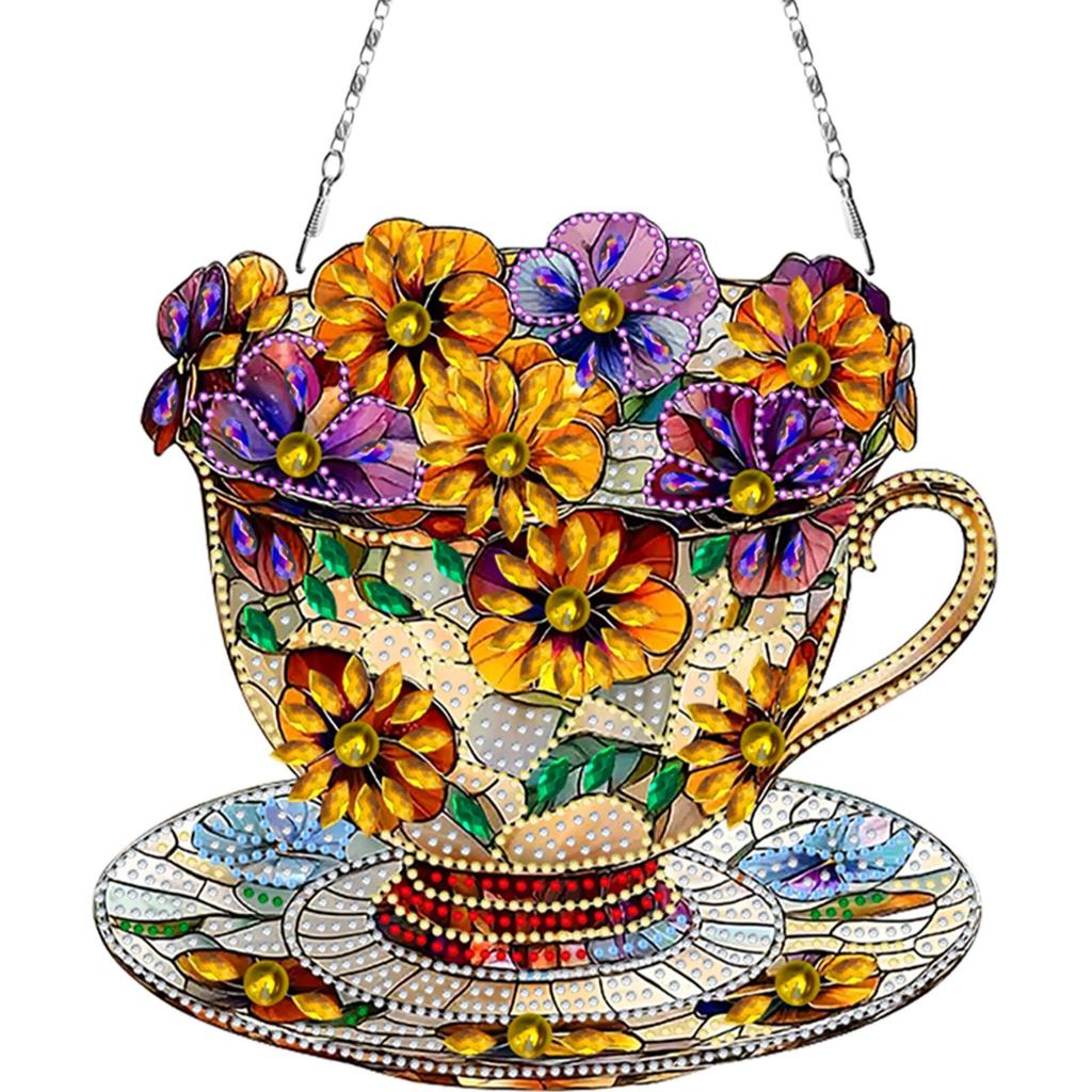 Stained Art DIY 2D Flat Acrylic Hanging Diamond Art Set 24x24cm Double Side Print Single-Sided Rhinestone for Adults Home Decor