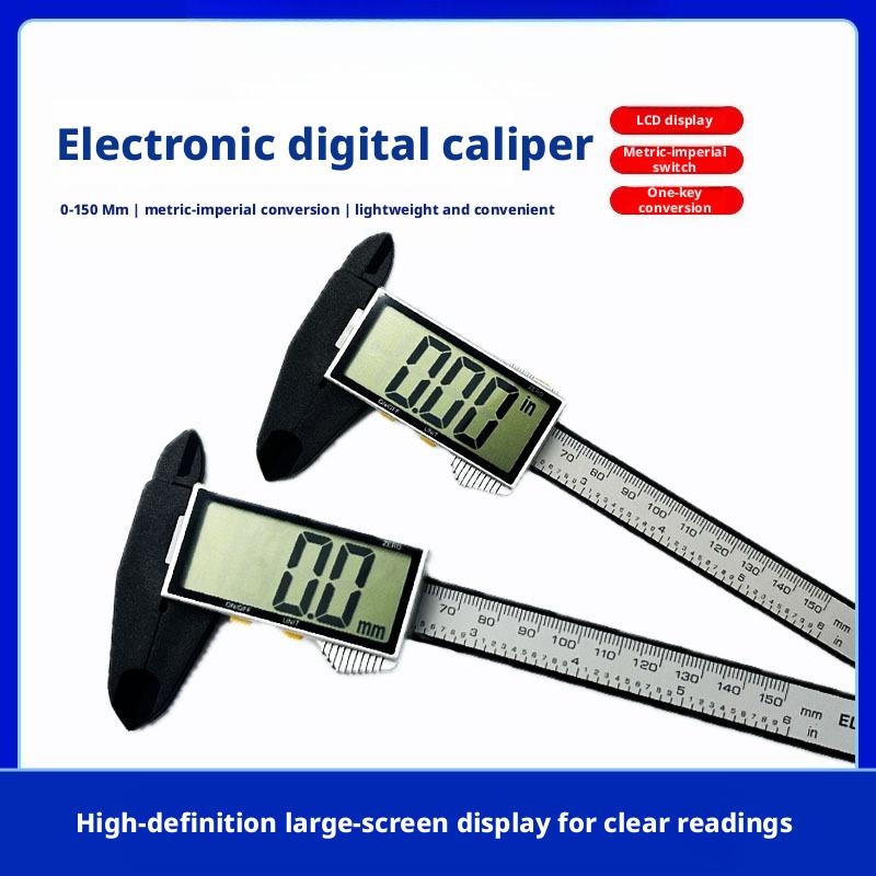 Electronic digital gaming standard caliper 0-150mm black edged silver plastic caliper measuring tool inner and outer diameters