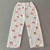 Women's 2025 Peach & Bear Print Coral Fleece Pajama Pants - Warm, Thickened, Casual Homewear for Autumn/Winter