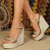 Women Summer Weave Solid Platform Wedges Open Toe Sandals High Heel Dress Shoes