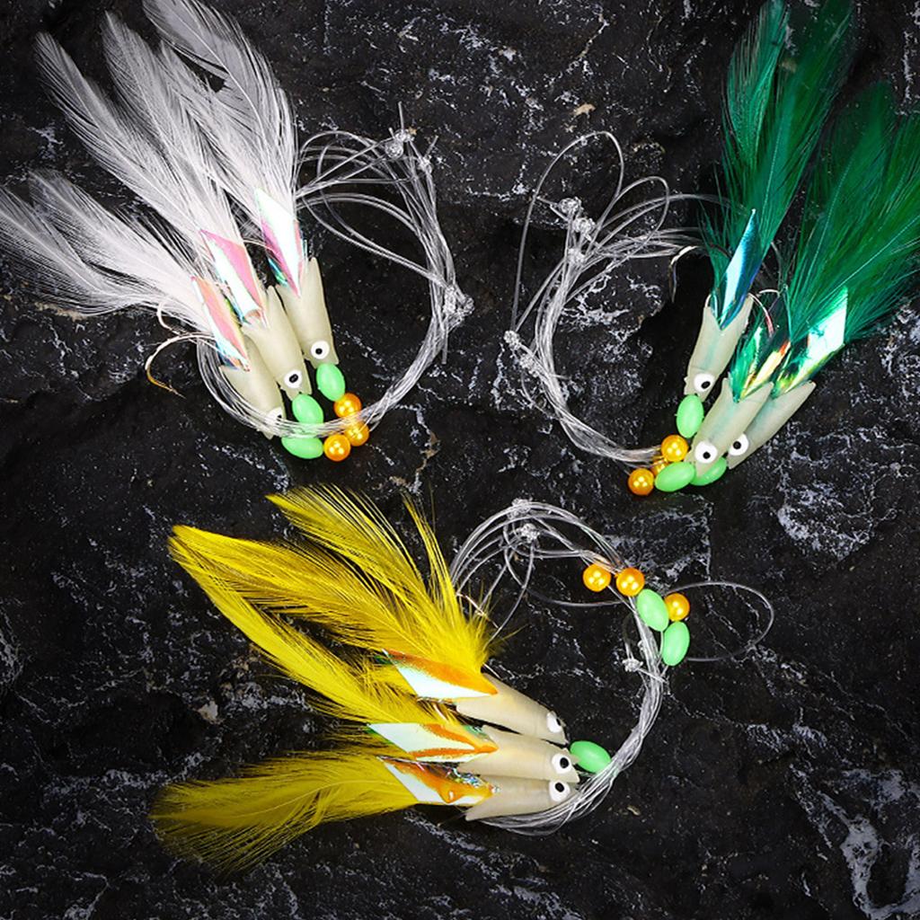 Fishing Bait Lures Rigs with Glow Beads Sabiki Rigs Luminous Fish String Hook Fishing Bait Hook for Freshwater Saltwater