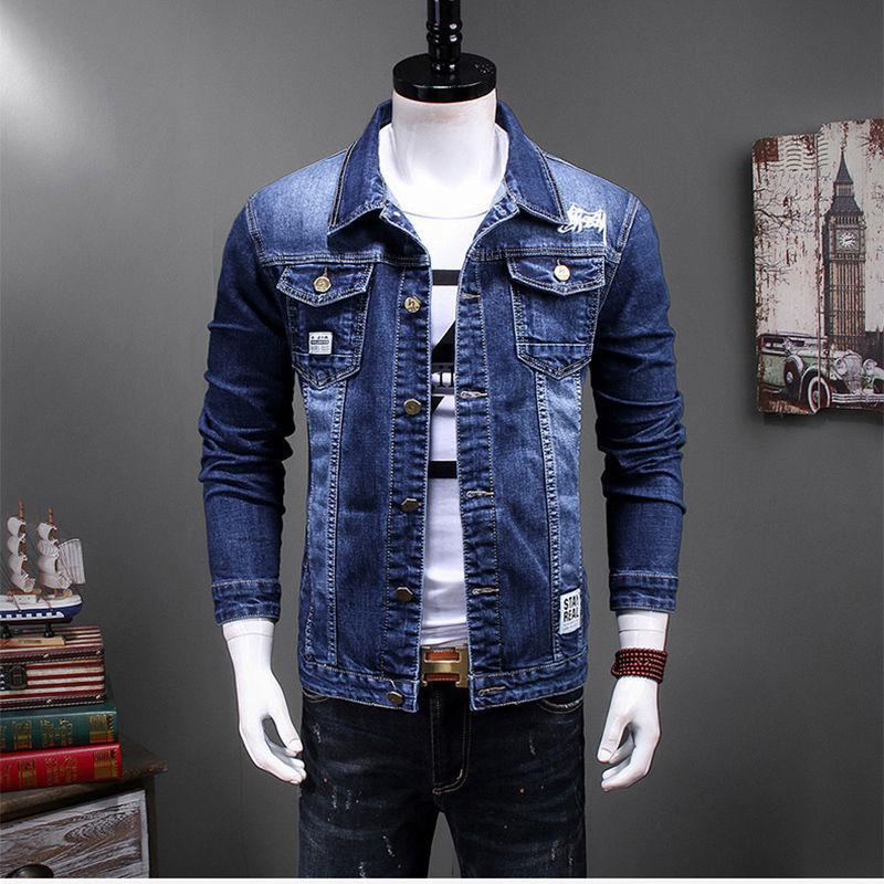 Giacca di Jeans Uomo Pile Ispessito Completo Versione Coreana Slim-fit Elastica Giacca di Jeans Taglie Forti Uomo