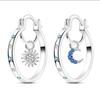 Zircon Sun Moon Earrings Elegant Earring Pendant Fashion Silver Hoop Earrings  Jewelry Accessories