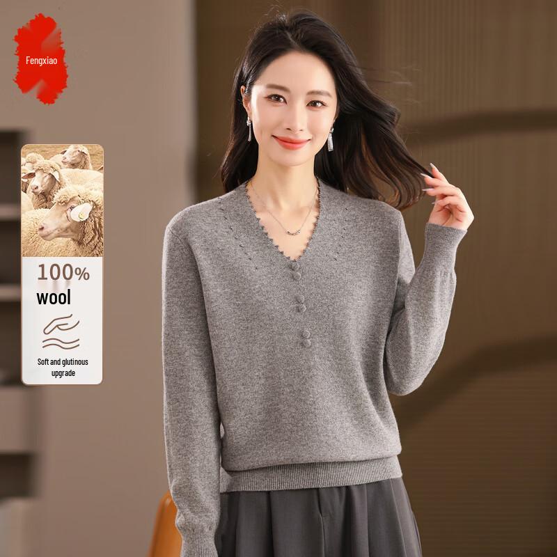 

Женский свитер с V-образным вырезом из 100% чистой шерсти 3XL