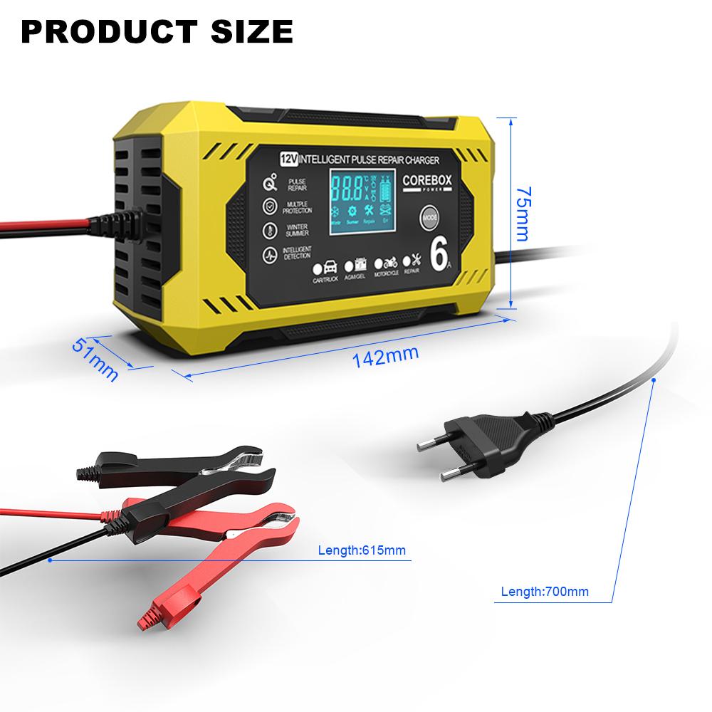 6A 12V Automotive Battery Charger Car and Motorcycle Battery Charging Devices Intelligent Maintenance of Lead Acid Battery