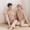 Couple's Ice Silk Pajama Set: Women's Short Sleeve & Long Pants, Men’s Homewear, Plus Size, Spring/Autumn.