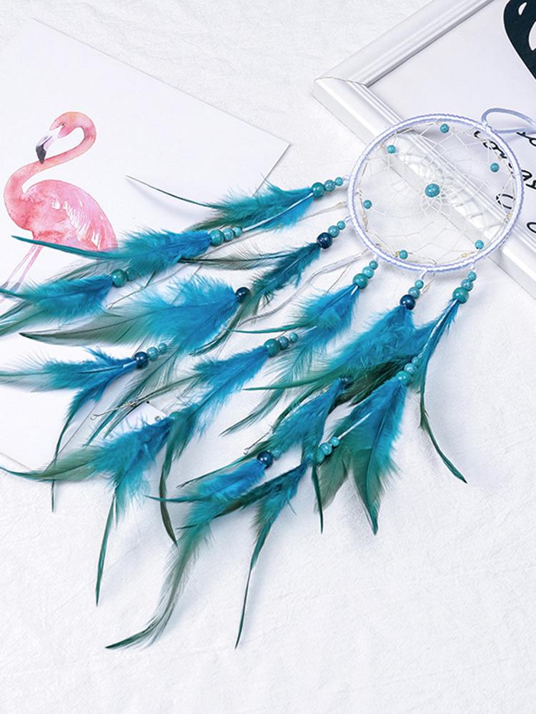 Blue Feather Dream Catcher Wind Chimes Creative Handmade Bedroom Wall Hanging Ornaments Birthday Festival Gifts Home Decorations