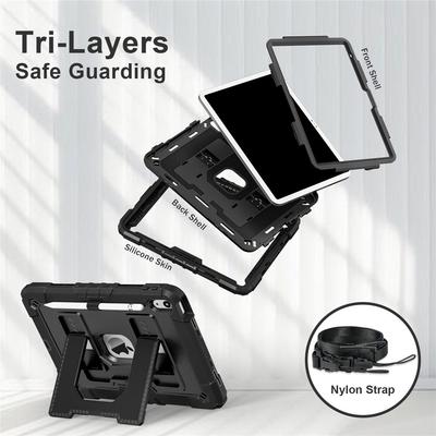 Tablet Case For iPad A16 11th 2025 Heavy Duty Protection Armor Stand Case For iPad 10th 10.9'' 2025 Shockproof Cover With Strap