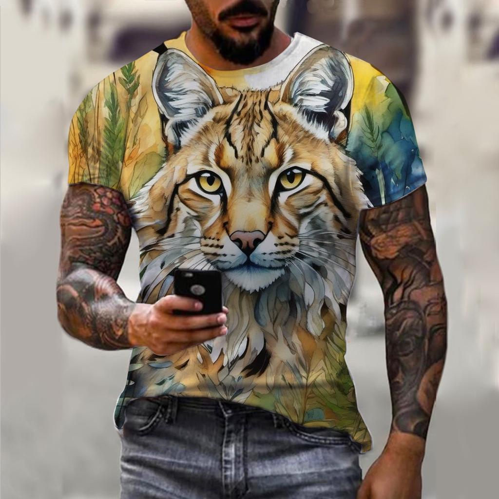 Summer Men's Summer Men's Casual T-shirt 3d Printed Lynx Bobcat Print Unisex Short-sleeved Fashion Trend Home Wear