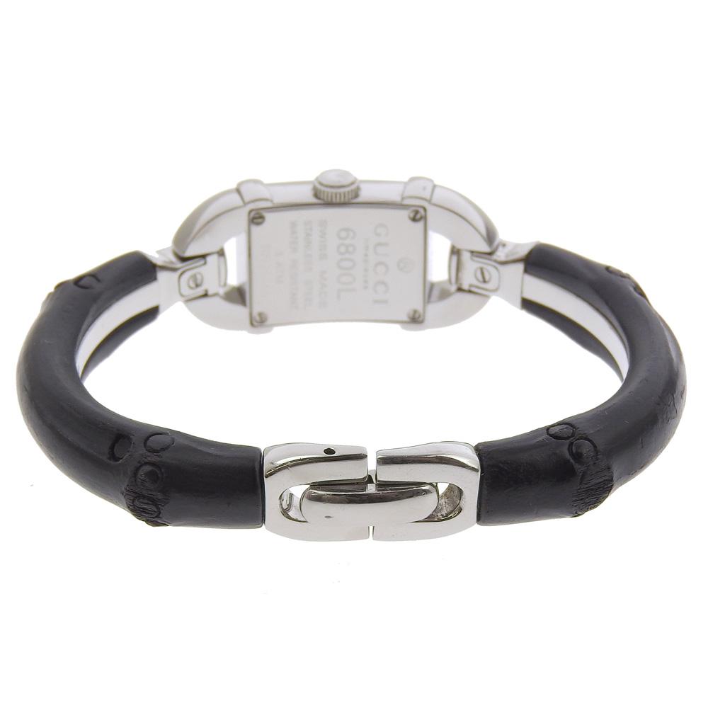 Gucci Bangle Watches 6800L blackDial Stainless Steel/Bamboo Quartz Analog Display Women Used