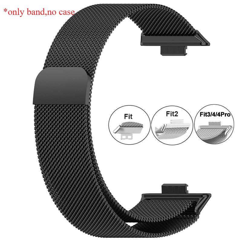 Metallarmband für Huawei Watch Fit 1/2/3/4 Band mit TPU-Hülle Displayschutzfolie Weiche Folie Milanaise Magnetschließe Uhrenarmband Armband