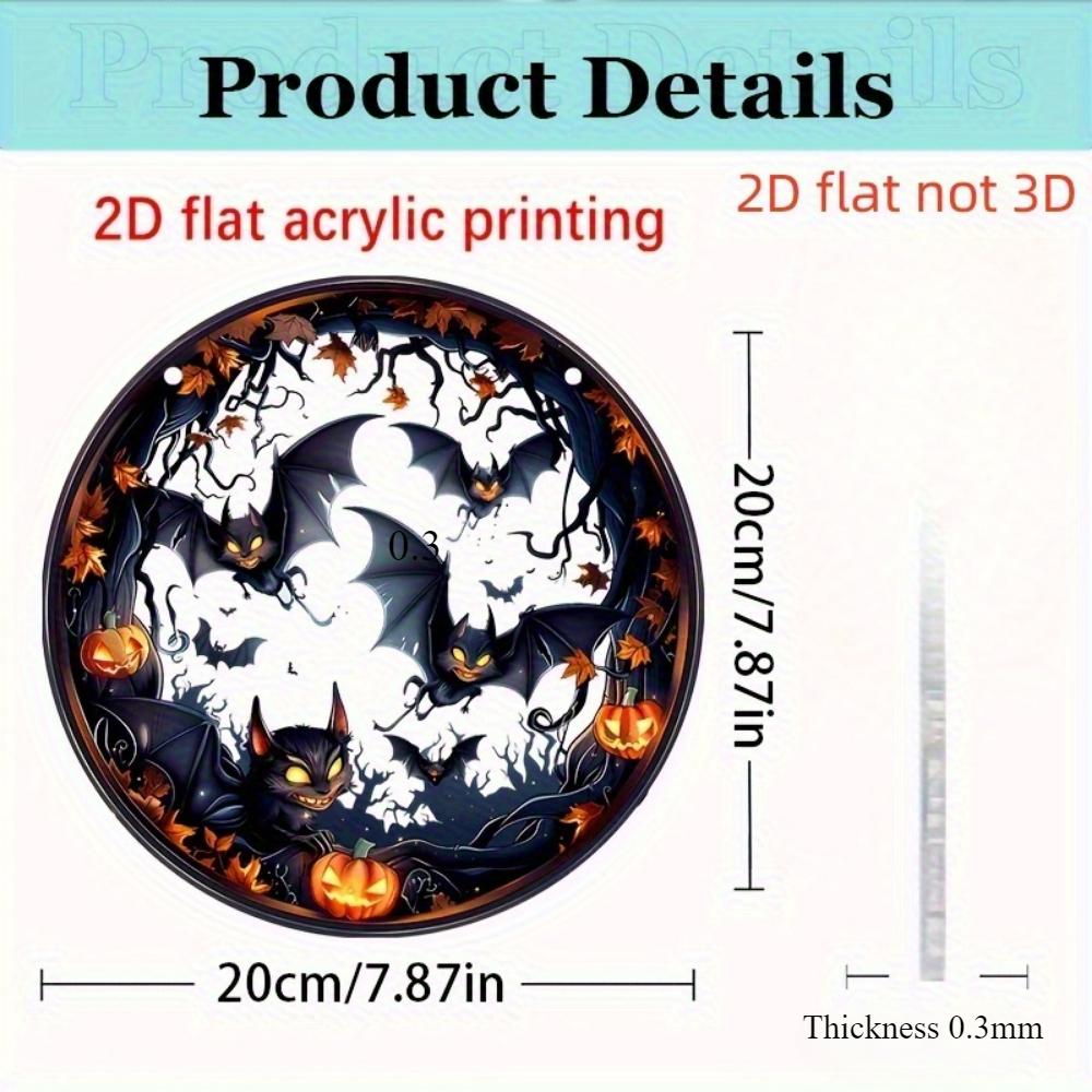 

2D плоский хэллоуинский летучий мышь ловца солнца украшение для окна - акриловая вывеска с призрачным летучим мышью, светящимися тыквами-фонарями и осенними листьями - украшения, подарки