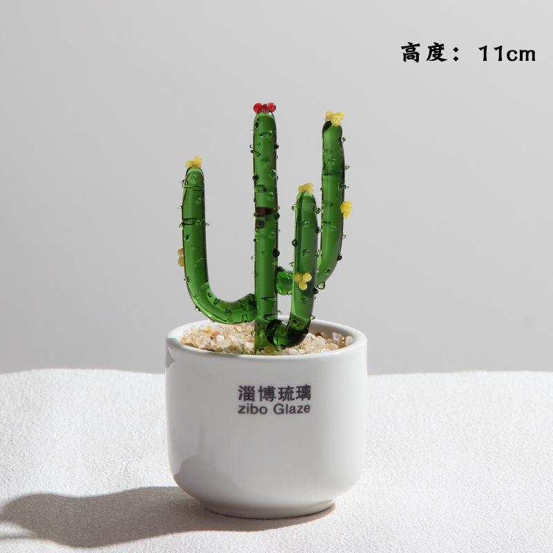 Handmade Glass Blown Cactus Cute Crystal Art Cactus Figurines Collectibles Desk Simulation Plants Decorations Mother's Day Gift
