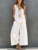 1116 European and American solid color casual sleeveless vest and wide-leg pants cotton and linen women's suit