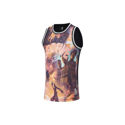Li Ning Basketball Series Letter Print Loose Fit Basketball Jersey Men Tops Black AAYU103-3