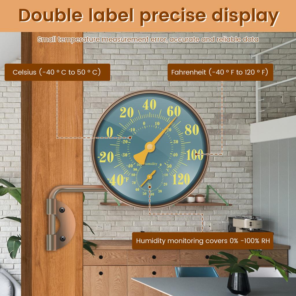 4 Inch Thermometer Hygrometer Dual Scale Display Window Temperature Humidity Monitor for Patio Garage Greenhouse Garden Wall
