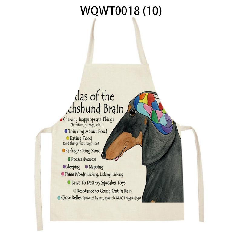 Lovely Animal Dog Printed Linen Sleeveless Kitchen Aprons Women Men Home Cooking Baking Waist Bib Dachshund Cleaning Aprons