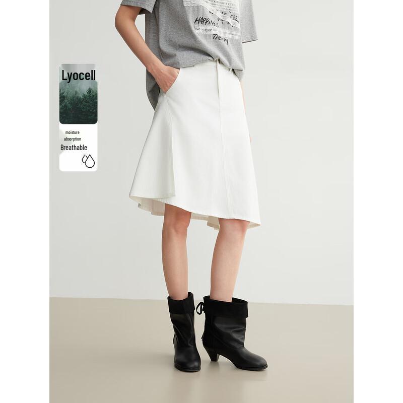 ELLE Women s Irregular Fishtail A-Line Denim Skirt L