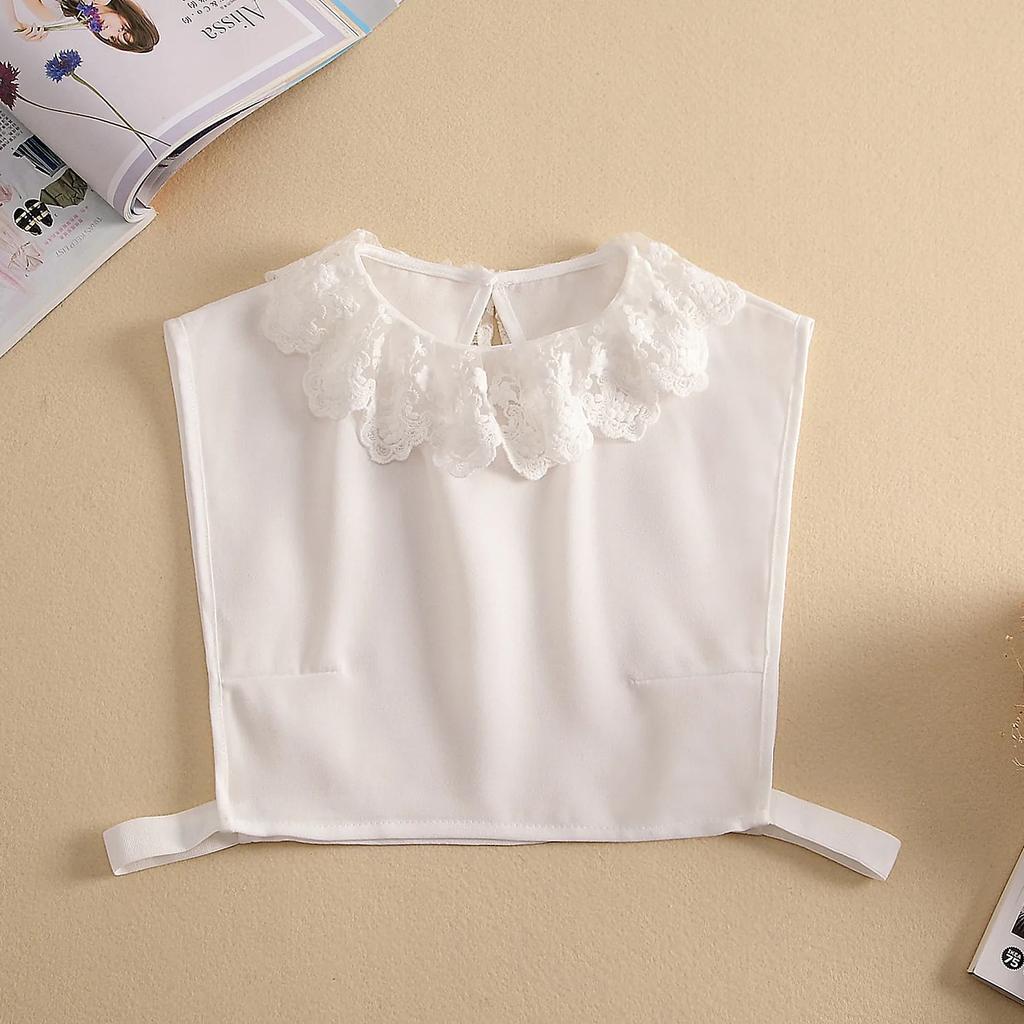 Solid Color Embroidery False Collars for Women Black White Detachable Shirt Fake Collars Blouse Top Half Shirt Decoration
