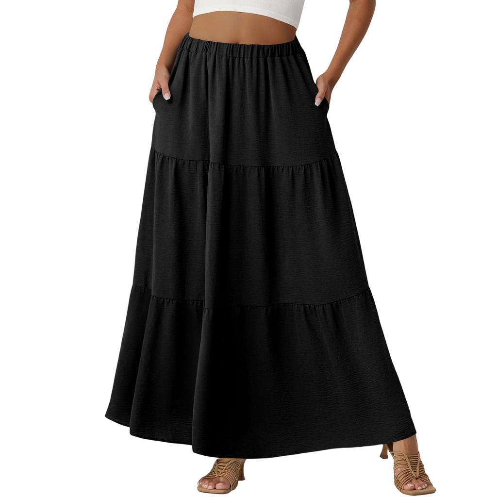 Damen Casual High Waist Kordelzug A-Linien Rock Farbiger Rock Mit Taschen