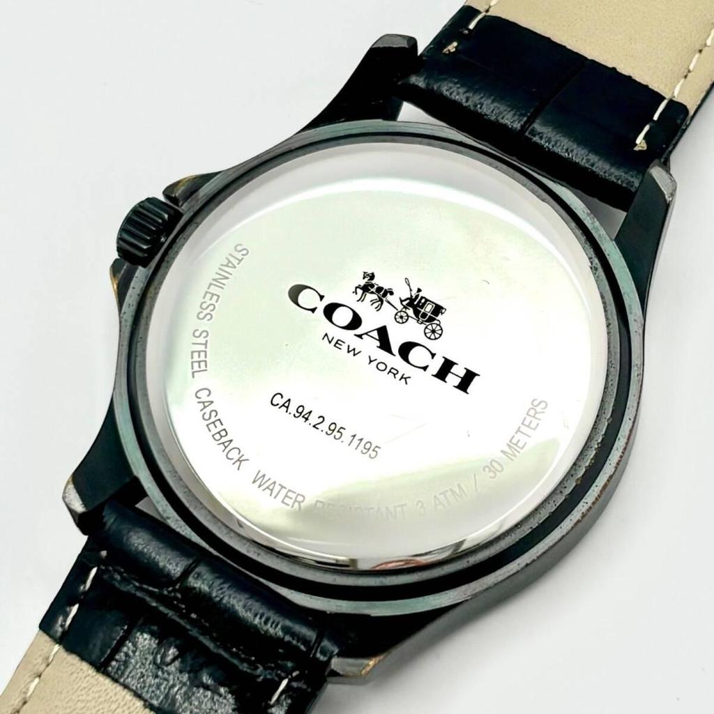 Used [New Battery] COACH Men's Watch Black Day Date CA.94.2.95.1195 New Belt