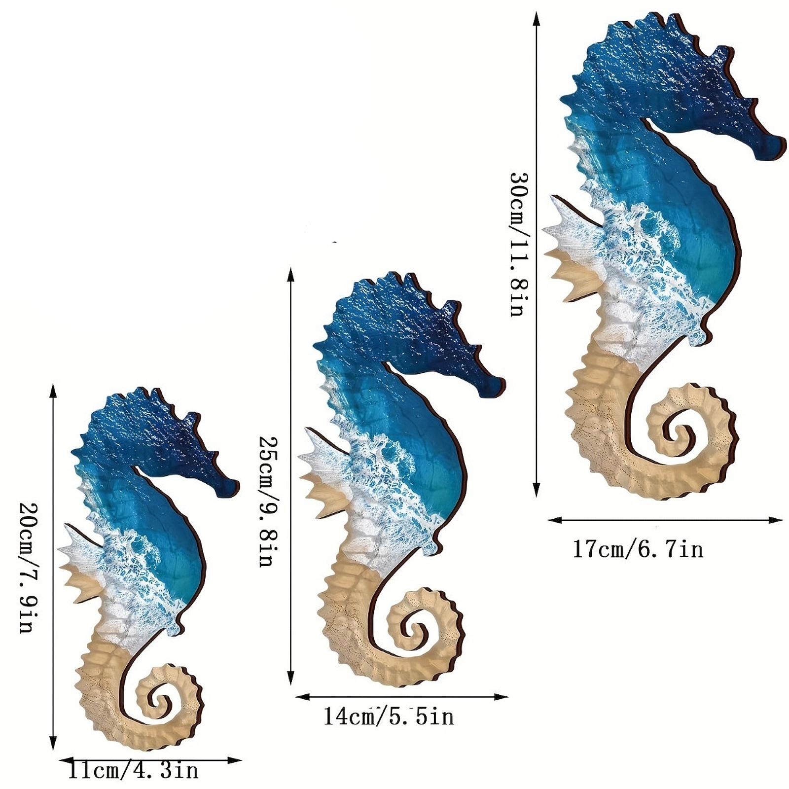 

3x Деревянное настенное украшение в виде морского конька, Декор для стен для гостиной, спальни, дома, Средиземноморский подвесной орнамент в виде морского конька, Универсальный синий