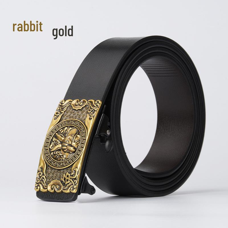 Chinese Zodiac Retro Men's Automatic Cowhide Leather Belt