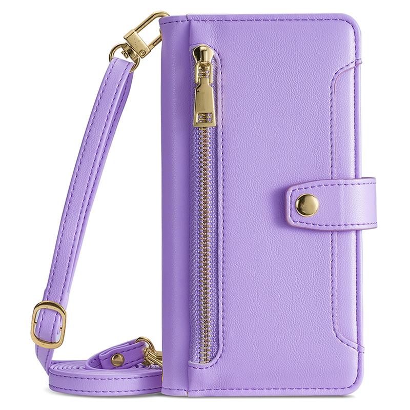 For Samsung Galaxy M15 5G Leather Case Wallet Zipper Phone Cover with 2 Straps