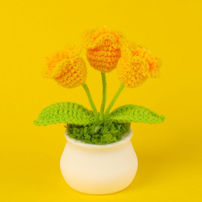 Hand-Knitted Wool Fake Flowers Set: Sunflower, Carnation, Tulip - Desktop Decor, Teacher/Student Gift, Everlasting Bouquet