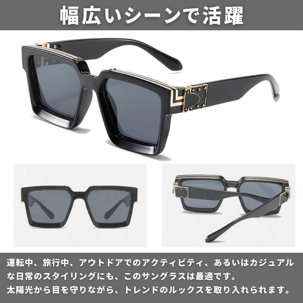 Солнцезащитные очки Millionaire Hip Gold Frame [PLEAVIT], Квадратные, Большие, Знаменитость, Хоп, Рэпер, Очки,