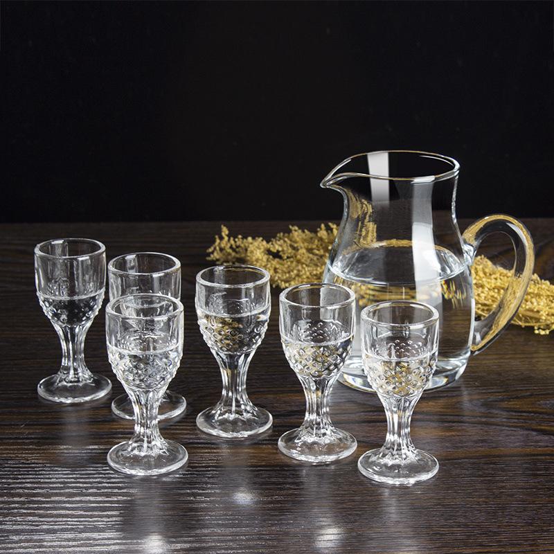 6pcs/7pcs Set Small Wine Glass One Beaker Glass Wine Dispenser Wine Pot Spirit Baijiu Cups Wine Set Household Mini Shot Glasses