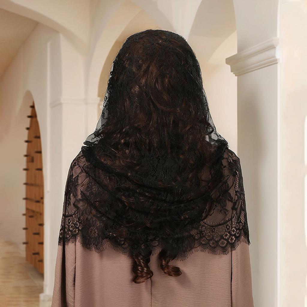 Embroidery Triangular Scarf Hollow Out Lace Shawl Hijab Women Solid Floral Handkerchief Big Size Fashion Elegant Scarf Bandana