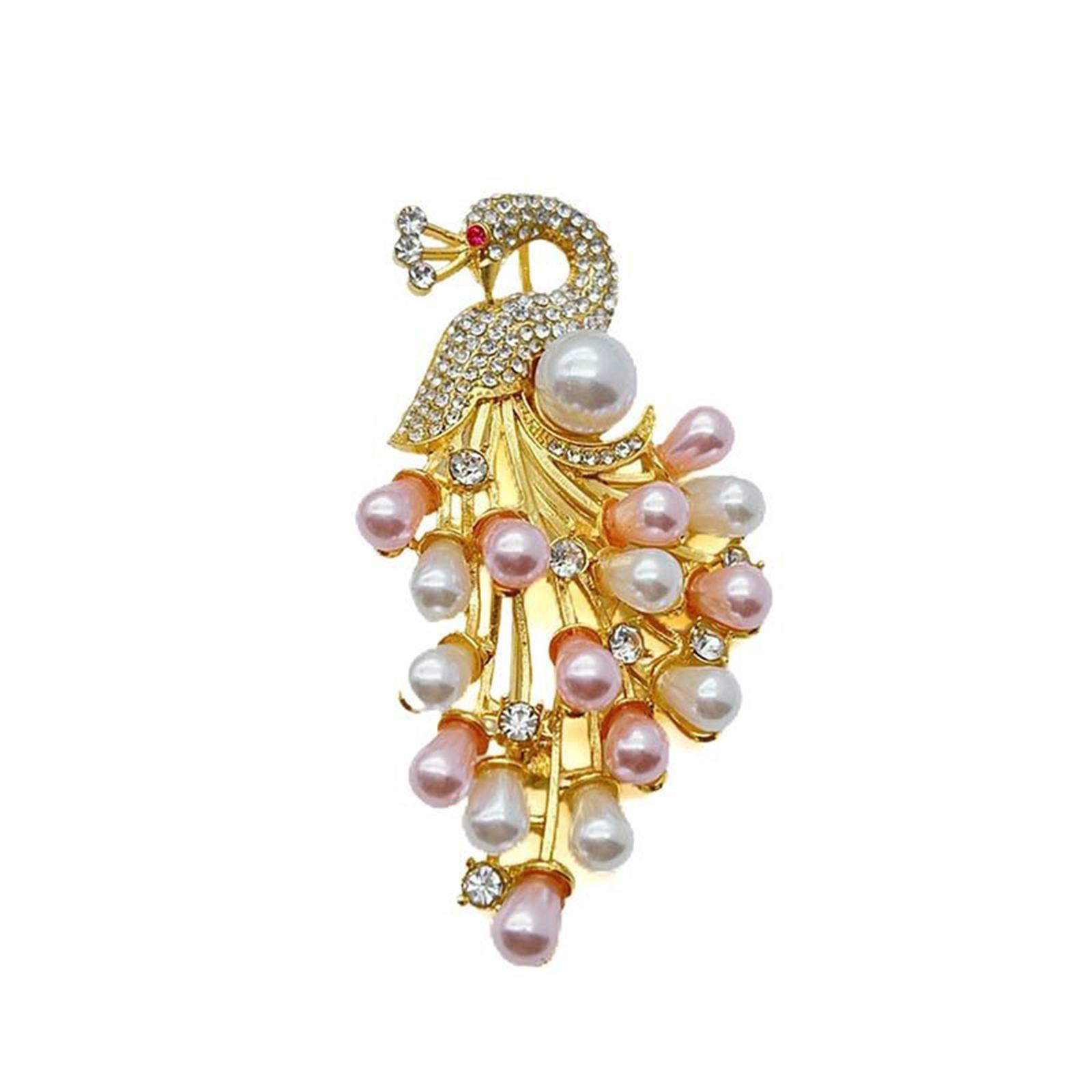 

Rhinestones Pearls Peacocks Brooch for Girls Stylish Scarf Pin Decoration for Wedding and Party Stylish Outfits