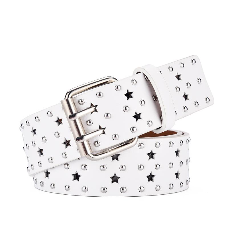 Women's Star Hollow Belt Fashion Double Row Needle Buckle Women's Belt Paired with Jeans Men's Belt Rock Punk Y2K Style