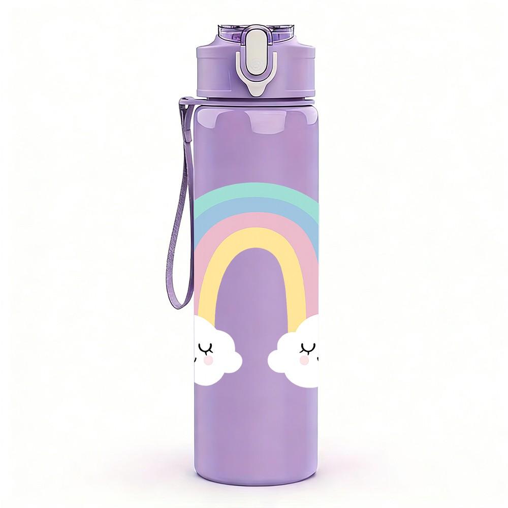 1PC Pastel Rainbow Cloud 750ml Color Plastic Sports Water Bottle Leakproof Flip Straw Lid Suitable for Sports Office Home Use