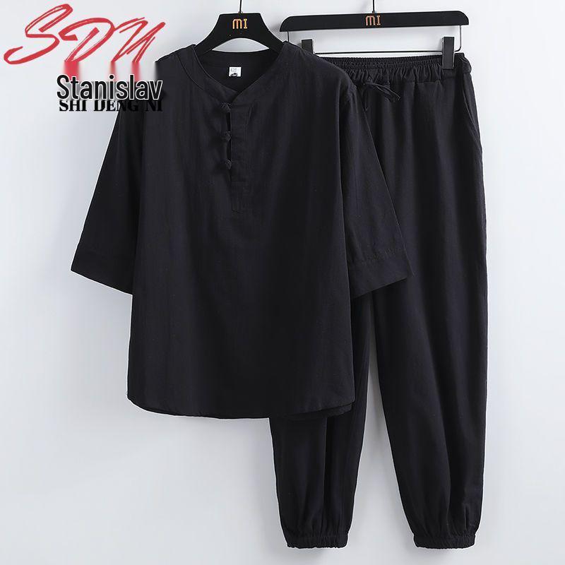 Men’s Taoist Meditation Suit – Summer Cotton-Linen Zen Tang-Style