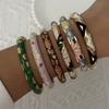 Elegant Enamel Dropped Glaze Flower Texture Bracelet For Women Retro Gold Plated Evil Eye Floral Zircon Bangle Party Jewelry