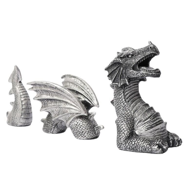 Elegant Black And Silver Three-section Dragon Sculpture Perfect For Garden Art Displays